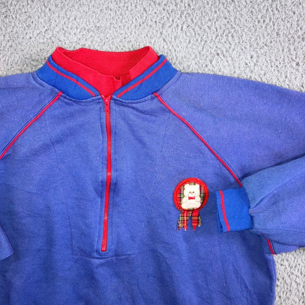 Vintage Nu Nu Sport Quarter Zip‎ Pullover Sweatshirt Teddy Bear Plaid Patch 90s